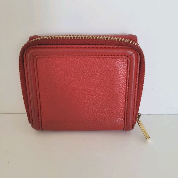 Tory Burch Amanda Leather Trifold Zip Around Medium Red Card Bill Wallet Compact - Picture 2 of 10